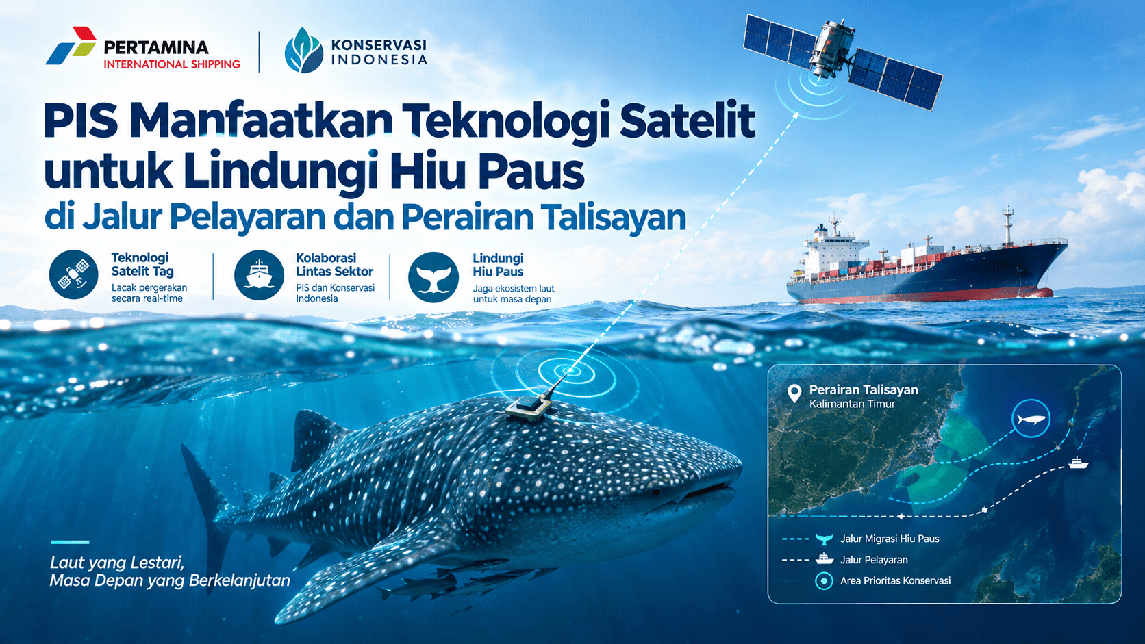 PIS Manfaatkan Teknologi Satelit untuk Lindungi Hiu Paus di Jalur Pelayaran dan Perairan Talisayan