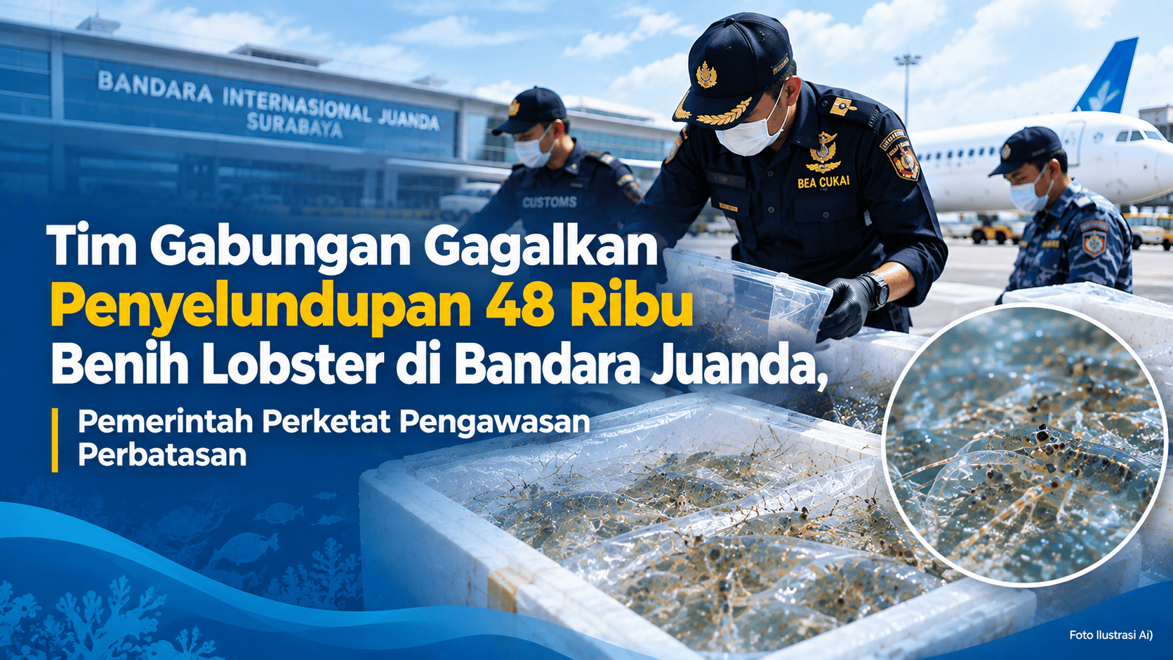 Tim Gabungan Gagalkan Penyelundupan 48 Ribu Benih Lobster di Bandara Juanda, Pemerintah Perketat Pengawasan Perbatasan